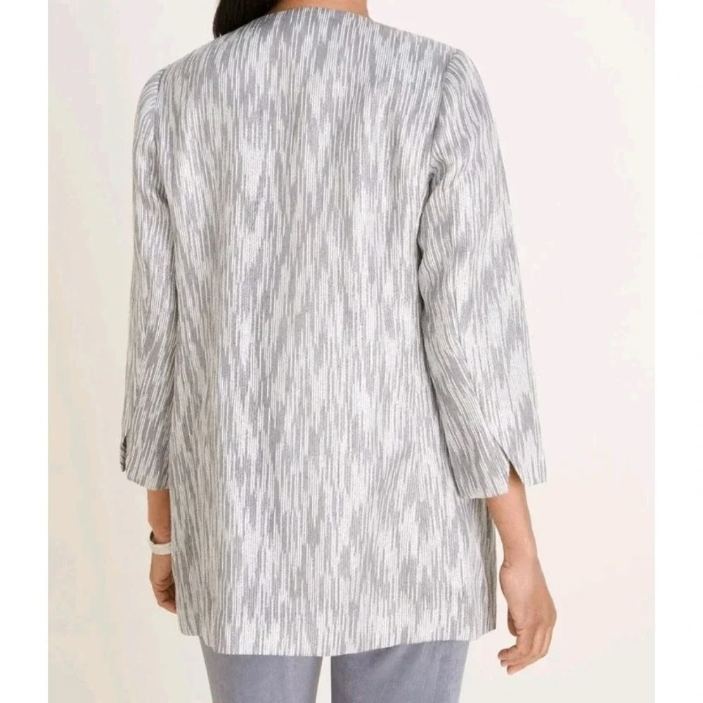 Chico's Travelers Textured Lurex Jacket Sz 0 US S 4 6 Gray‎ Metallic Silver